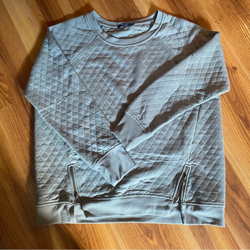 Green Quilted Max Jean Zipper Side Crew Neck Sweater